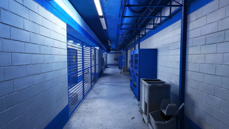 video games, arcade, corridor, storage, ceiling, built structure, wall, 4K, direction, empty, Mirrors Edge, blue, modern, day, the way forward, diminishing perspective
