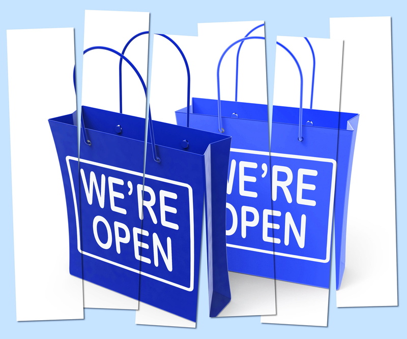 store, bag, capital letter, open, showing, startup, Were open, business, close-up, 1080P, no people, shopping, technology, western script, studio shot