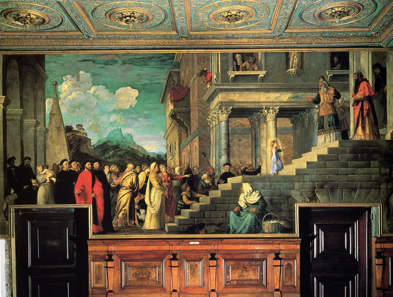 between 1534 and 1538, The introduction of the virgin Mary into the temple, 1080P, Titian Vecellio