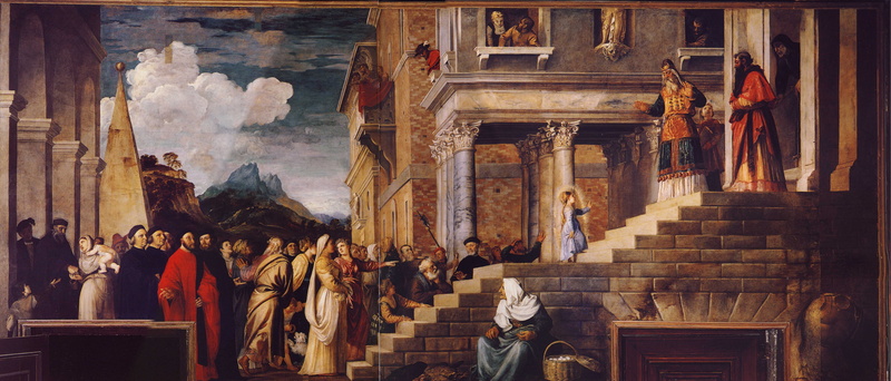 Luli, between 1534 and 1538, 5K, an approximate version of, clouds, The introduction of the virgin Mary into the temple, Titian Vecellio