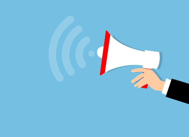 megaphone, promote, sound, white color, people, blue, human body part, hand, creativity, equipment, communication, symbol, blue background, announcement