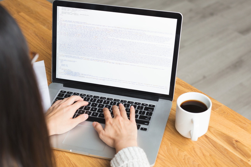 indoors, Software development, Keyboard, cup, using laptop, designer, working, Laptop, table, typing, adult, 4K, client, human hand, one person, coffee cup