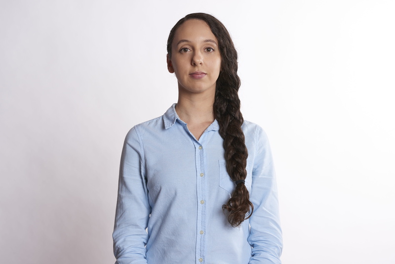 contemplation, businesswoman, human resources, young women, studio shot, job interview, long hair, worker, standing, Business, client, female, white background