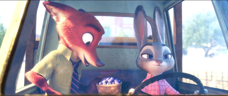Nick Wilde, movies, rabbits, Anthro, Judy Hopps, animals, cartoon, 1080P, blueberries, Zootopia, 3D, screen shot, fox