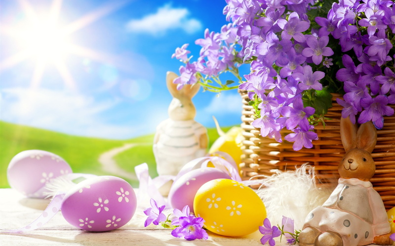 egg, Spring, illustration, Eggs, 2K, Bunny, Easter, Flowers