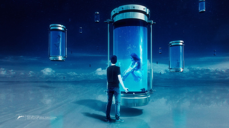 standing, night, adult, water, people, sea, nature, digital composite, illuminated, two people, underwater, full length, rear view, real people, album covers