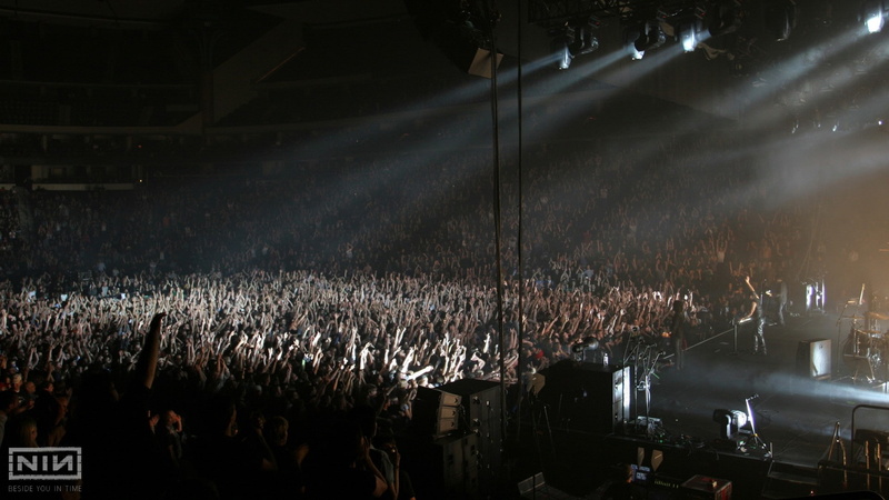 stage, excitement, togetherness, event, indoors, illuminated, concerts, stage light, stage - performance space, night, audience, music, Nine Inch Nails