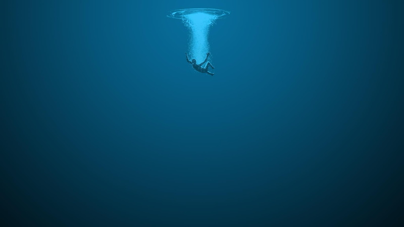 blue background, minimalism, simple background, 1080P, drowning, fan art