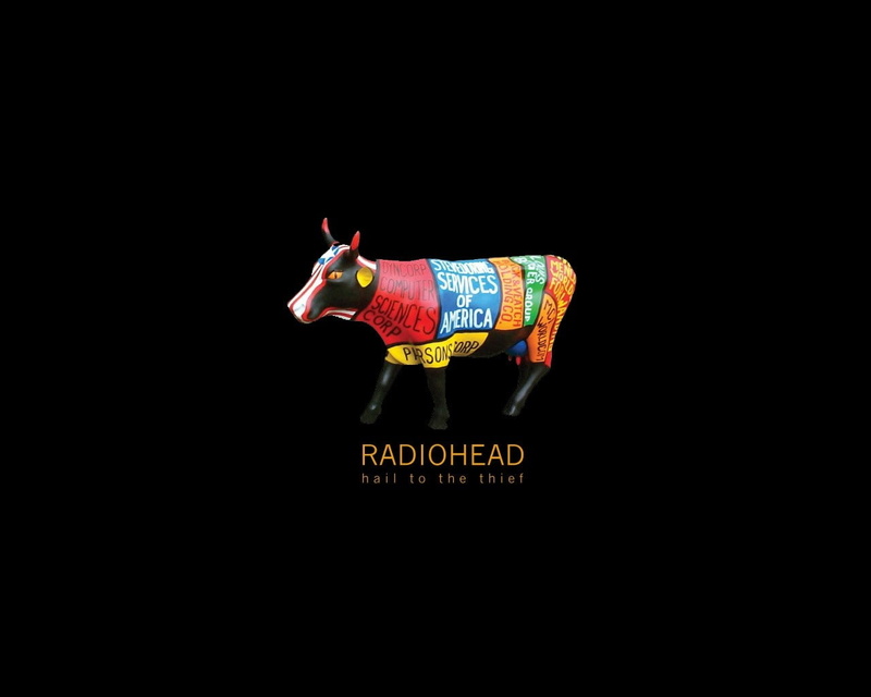 indoors, Cover, Cow, domestic animals, mammal, western script, human representation, Radiohead, representation, Sign, creativity, copy space, still life