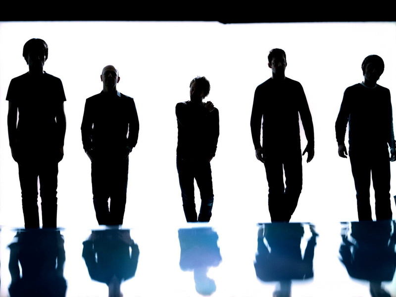 indoors, reflection, real people, studio shot, silhouette, rock, cut out, rear view, poster, blue, suit, men, white background, adult, five, walking, full length
