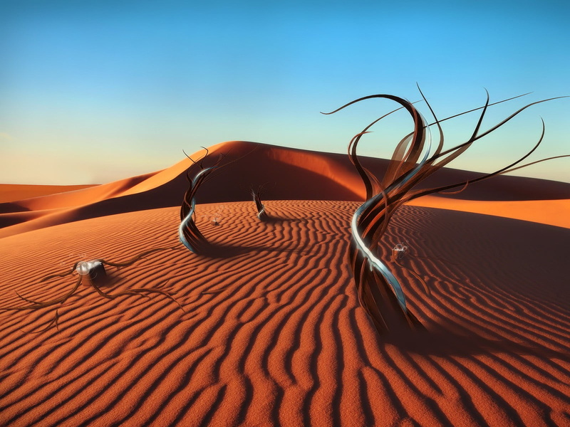 digital, environment, digital art, brown, land, 720P, orange color, tranquility, sky, landscape, pattern, atmospheric, beauty in nature, sand dune
