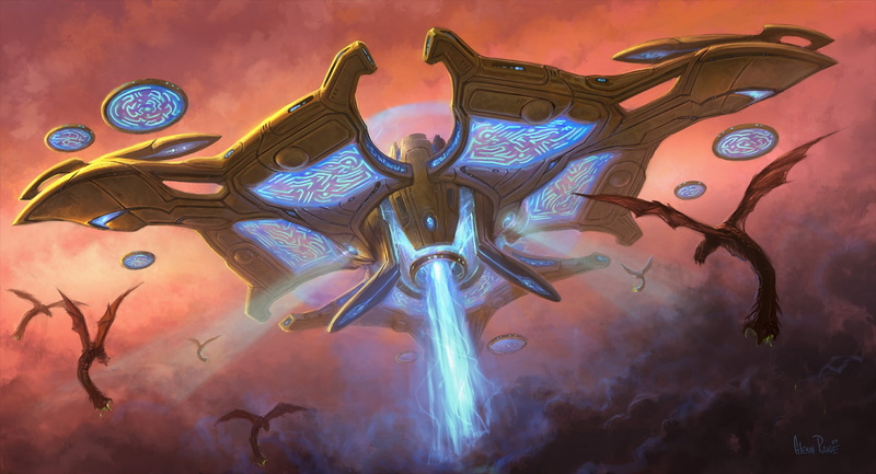 x, futuristic, video, mothership, ii, starcraft, hd, art, Video Games, artwork, 1080P, games, protoss