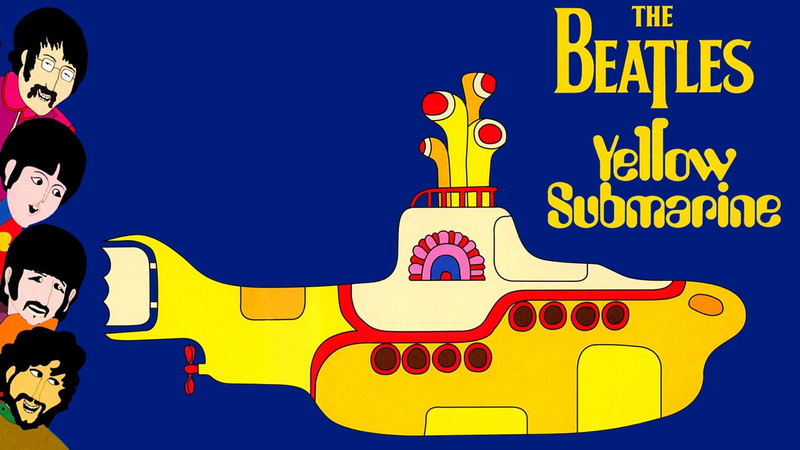 1080P, people, rock music, sky, nature, musical instrument, music, Yellow Submarine, multi colored, blue, text, arts culture and entertainment, The Beatles