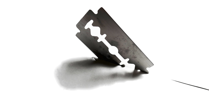 blade, bloody, white background, section, weapon, razor blade, letter, 5K, mammal, cut out, indoors, metal, care, shave, shadow, sharp, wet shaving, single object