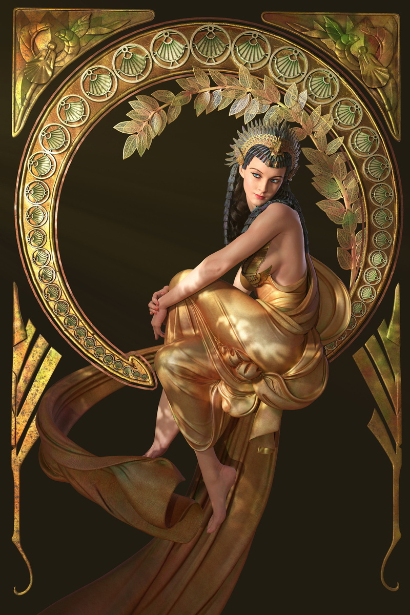 women, Qi Sheng Luo, digital art, Cleopatra, barefoot, 2K, dark hair, artwork