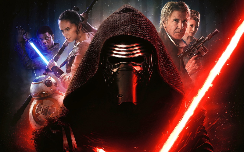 weapons, Star Wars: Episode VII - The Force Awakens, lightsaber, Star wars: the force awakens, mask, hood, characters, Daisy Ridley, John Boyega, poster