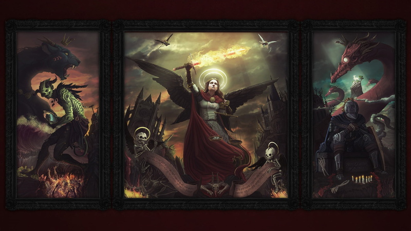 Art, Apocalypsis, Angel, Knight, Dragon, The devil, 1080P, End of Days, Magic, Illustration, Demons, Battle, Fantasy, by Davide Di Donna, Apocalypse, Armageddon