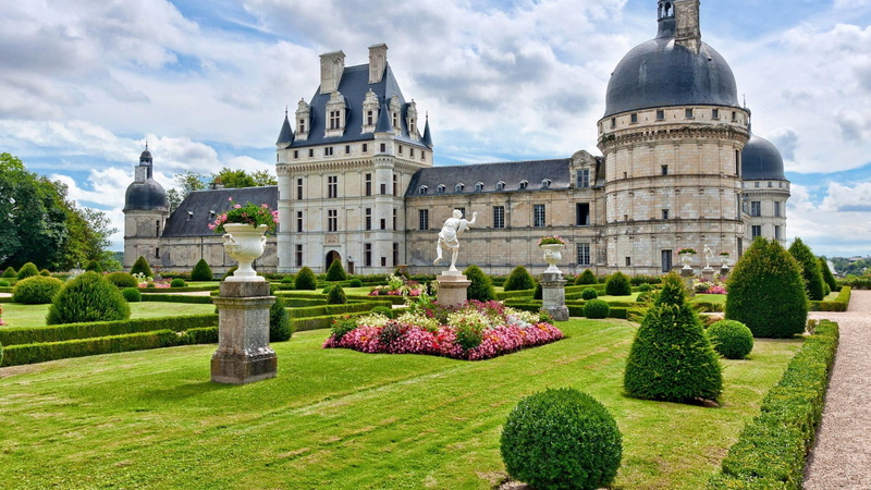 1080P, courtyard, white, garden, castle, statue, nature and landscapes, concrete, bulding, blue