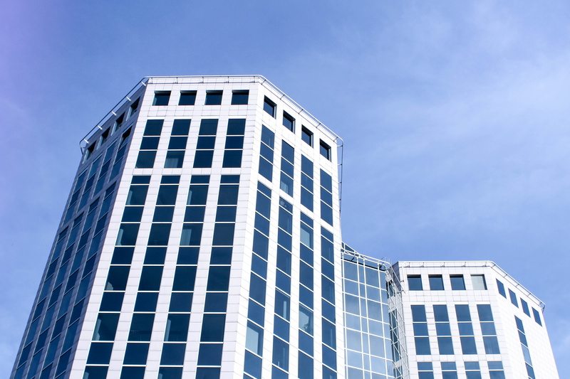 office, no people, windows, oberhausen, building exterior, clear sky, bokeh, skyscraper, 4K, sky, nature, built structure, outdoors, tall, blue, buldings