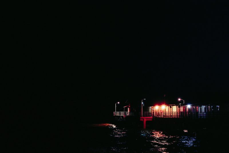 russia, architecture, night, outdoors, red, dock, sky, posts, adler, building, nature, black sea, sochi, lighting equipment, 5K, pier, waterfront, sea