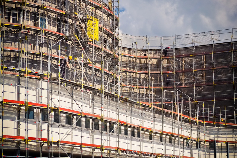 4K, construction work, nature, construction, sky, metal rods, day, orange, construction site, gray, craftsmen, building exterior, scaffolding, architecture