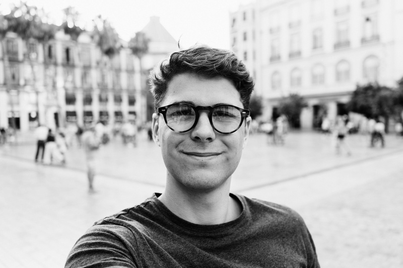 adventure, young men, black and white, real people, photography, eye glasses, glasses, casual clothing, lifestyles, young adult, focus on foreground, man
