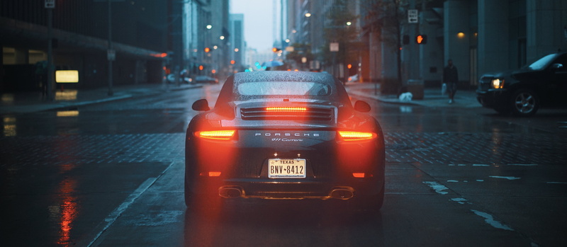 city, rain, lights, Porsche 911 Carrera, road, buldings, 911, 4K