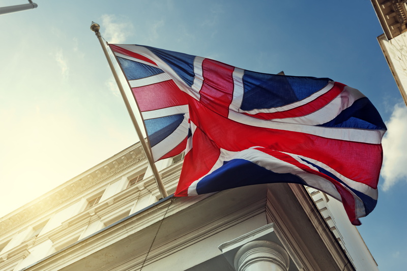5K, Britain, union flag, London, red, flag, British, building, England, clear sky, Union Jack, blue