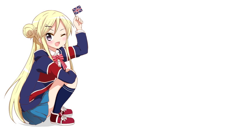 hair, beautiful people, young women, white background, emotion, adult, beautiful woman, one person, child, kin iro mosaic kujou karen anime girls union jack