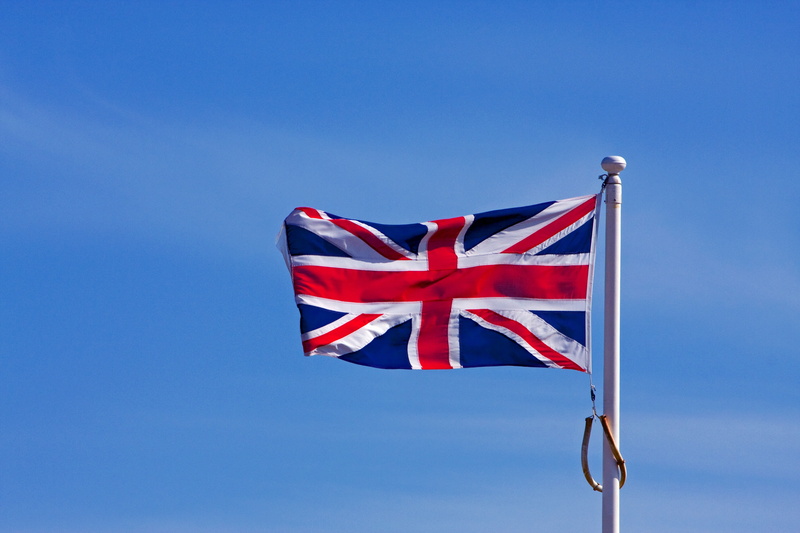 sky, patriotism, low angle view, independence, striped, photo, flying, copy space, red, image, emotion, 4K, pole, wind, british, no people, united, flag