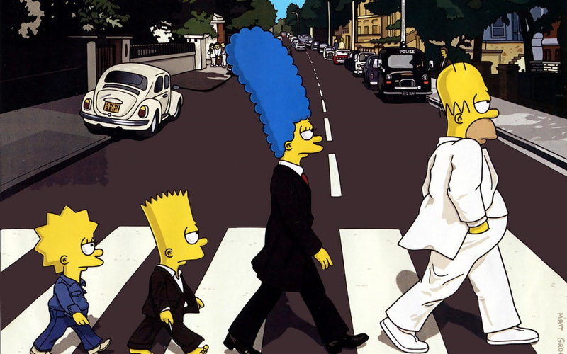 The Simpsons, street, motor vehicle, architecture, Homer Simpson, land vehicle, transportation, Lisa Simpson, day, Bart Simpson, Marge Simpson, mode of transportation