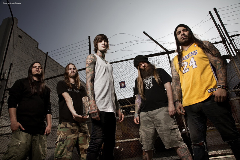 group of people, three quarter length, males, group, people, friendship, day, young men, architecture, mid adult men, Suicide Silence, front view, outdoors