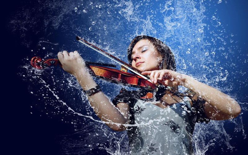 girls, 2K, music, rain, 3d and abstract, violin