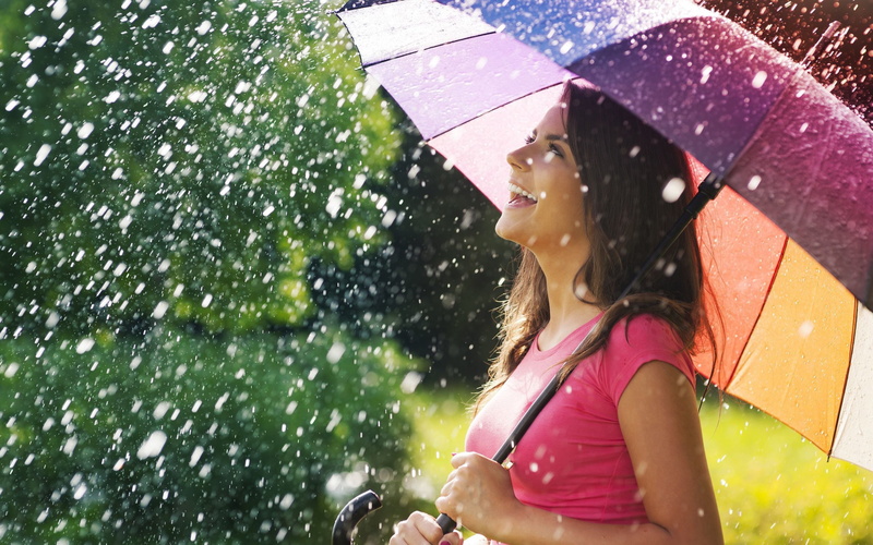 Smile, Summer, Umbrella, Girl, 2K, Rain, Joy