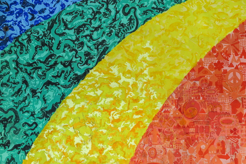 craft, colorful, animal, full frame, colored, art and craft, textile, no people, painted, day, made, mural, green, animals. collage, multi colored, clever
