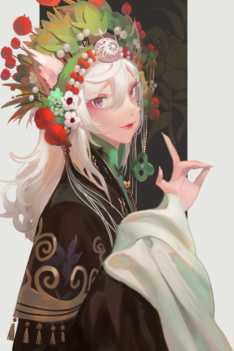 vertical, flower crown, simple background, 2K, anime girls, Vic, animal ears, anime