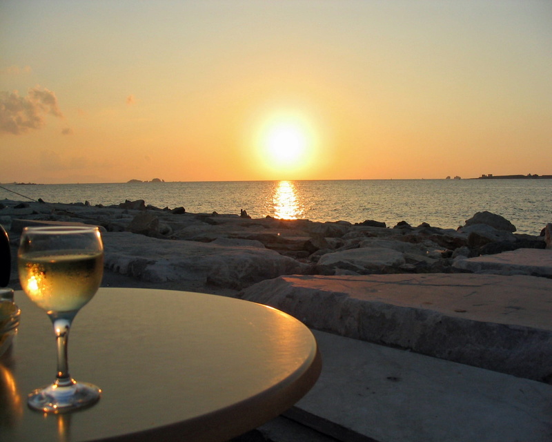 food and drink, 1080P, land, class, water, alcohol, outdoors, white wine, glass, refreshment, clear, sun set, horizon over water, sky, nature, scenics - nature
