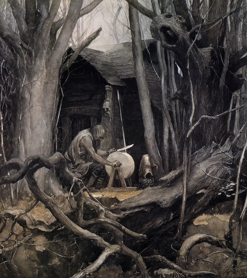 no people, painting, plant, solid, nature, 720P, tree, root, bird, men, Alan Lee, branch, top, gray, dead trees, medieval, s, wood - material, dead plant