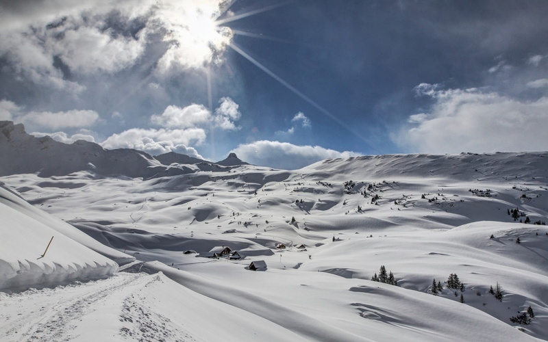 scenics - nature, environment, no people, white, snow, tranquility, ski resort, sky, beauty in nature, non-urban scene, covering, snowcapped mountain, powder snow