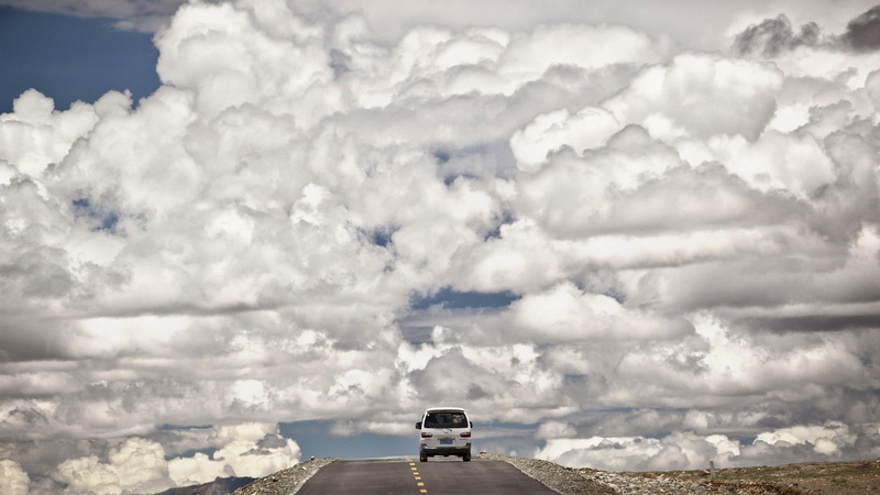 clouds, journey, rear view, gray, white, sky, motor vehicle, planet, vehicle, day, nature, transportation, floral, horizon, travel, mattress, cloud - sky