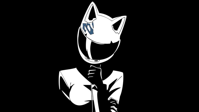 no people, studio shot, household equipment, drink, animal representation, silhouette, anime durarara celty sturluson, cut out, black background, standing