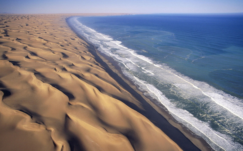 waves, dunes, landscapes, africa, namib, water, 1080P, sand, desert