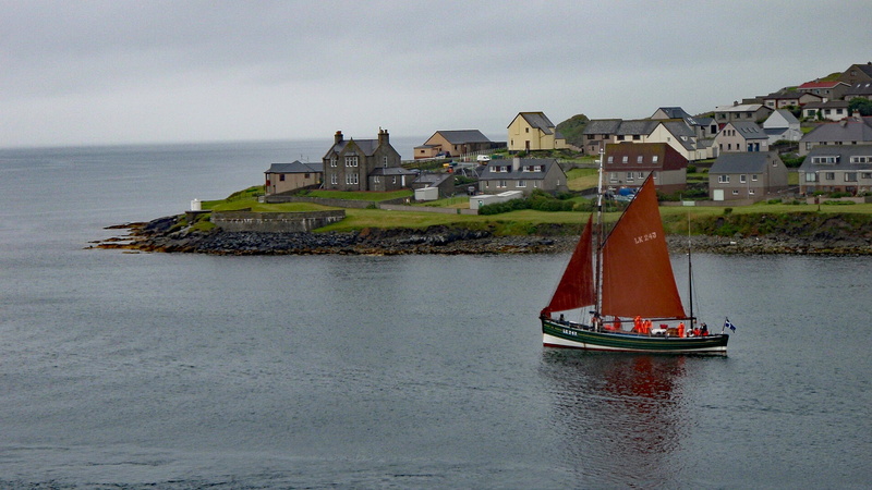 mode of transportation, cloud - sky, ketch, building, city, travel, shetland, history, 1080P, built structure, sailing, waterfront, sky, cityscape, architecture