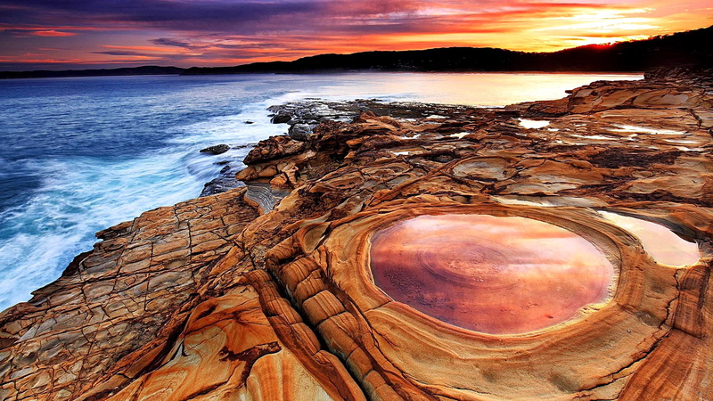 1080P, bouddi coastal walk, coast, national park, sea, bouddi national park, rock formation, horizon, water, rock, coastline, sunset, sky, new south wales