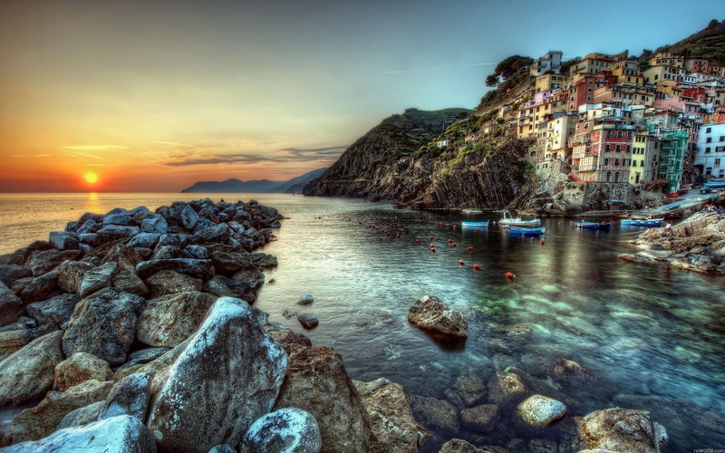 built, Town, italy, Cliff, Coastal, 2K, terre, cliffs, cinque