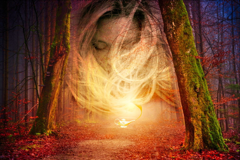 light, mystic, hair, lamp, aladdin, magic, horror, land, woman, front view, enchanted, face, nature, woodland, ghost, one person, digital composite, 5K