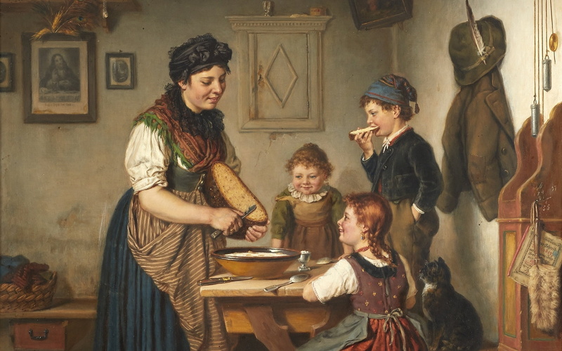 Karl Hetz, Karl Arrow, German painter, At the kitchen table, 1080P, 1883, oil on canvas