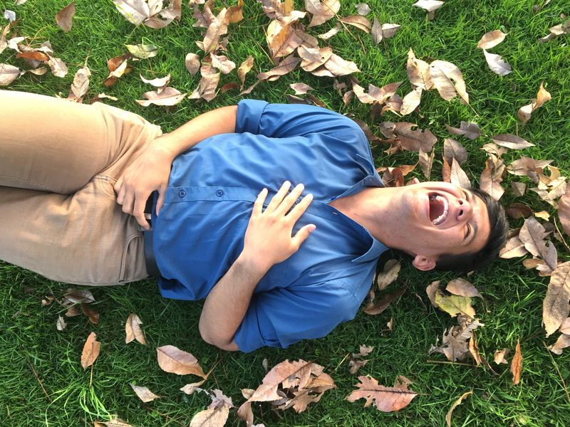 lifestyles, green, autumn forest, plant, lying, casual clothing, young men, outdoors, leaves, young adult, field, latino, dress, land, sympathy, 4K, shirt
