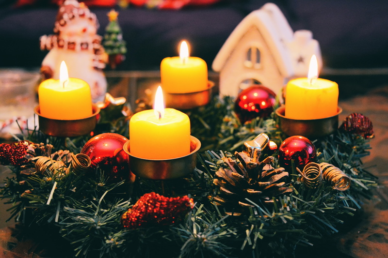 burning, pine tree, christmas, figurines, romantic, close-up, christmas, christmas decorations, candles, interior design, lighted, still life