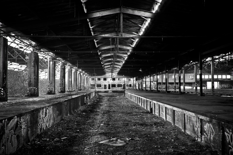 railway depot, factory building, pforphoto, void hall, finiteness, goods station, leave, forget, unused, shipping charge hall, graffiti, nature, neglected
